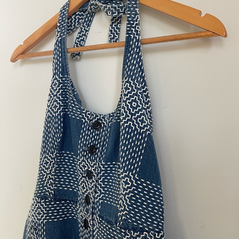 Madewell Elegant Navy Patterned Backless Dress - image 4